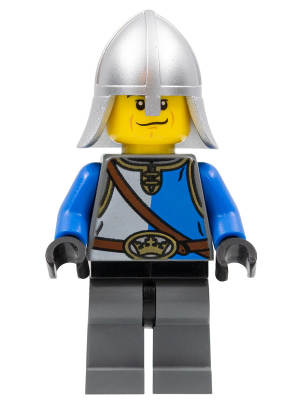 Castle - King's Knight Blue and White with Chest Strap and Crown Belt, Helmet with Neck Protector, Scared Face (cas530)