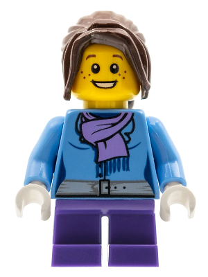 Medium Blue Jacket with Light Purple Scarf, Dark Purple Short Legs, Dark Brown Hair Ponytail Long with Side Bangs (hol026)