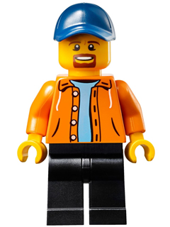 Race Official - Male, Orange Jacket Hoodie over Medium Blue Sweater, Black Legs, Dark Blue Cap with Hole, Goatee (sc029)