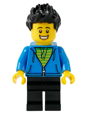 Male with Black Spiked Hair, Dark Azure Hoodie, Lime Shirt, and Black Legs (edu007)