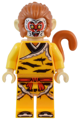 Monkey King - Bright Light Orange Robe, Black Animal Stripes, Red Sash, White Mask (mk138)