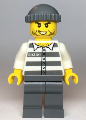 Police - Jail Prisoner 50380 Prison Stripes, Stubble, Dark Bluish Gray Knit Cap (cty1122)