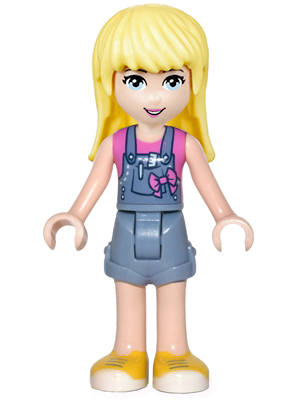 Friends Stephanie - Denim Overalls Skirt, Dark Pink Top (frnd0202)