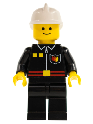 Fire - Flame Badge and 2 Buttons, Black Legs, White Fire Helmet, Black Legs, Smile (firec022)