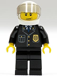 Police - City Suit with Blue Tie and Badge, Black Legs, White Helmet, Trans-Brown Visor, Scowl (cty0013)
