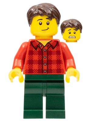 Man, Red Plaid Flannel Shirt, Dark Green Pants, Dark Brown Hair (twn363)