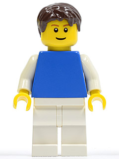 Plain Blue Torso with White Arms, White Legs, Dark Brown Short Tousled Hair (pln166)