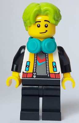 DJ (Bytz) - Male, White Jacket, Black Legs, Lime Hair, Dark Turquoise Headphones (cty1653)