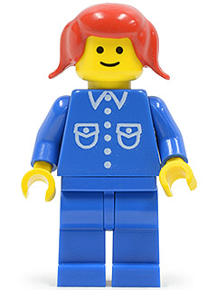 Shirt with 6 Buttons - Blue, Blue Legs, Red Pigtails Hair (but024)