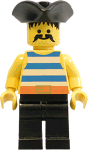 Pirate Blue / White Stripes Shirt, Black Legs, Black Pirate Triangle Hat (pi017)