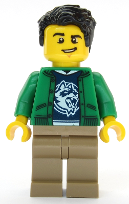 Ski Shop Clerk - Male, Green Jacket over Raccoon Shirt, Black Hair (cty1086)