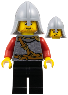 Kingdoms - Lion Knight Scale Mail with Chest Strap and Belt, Helmet with Neck Protector, Stubble Smile (Dual Sided Head) (cas475)