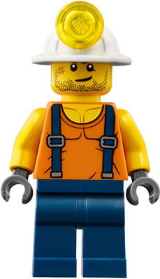 Miner - Shirt with Straps, Dark Blue Legs, Mining Helmet, Stubble and Scar (cty0846)