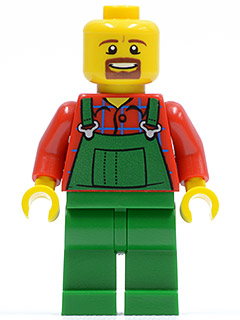 LEGO Brand Store Male, Overalls Farmer Green, Brown Moustache and Goatee (no specific back printing) {Glasgow} (tls082)