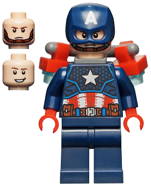 Captain America - Dark Blue Suit with Reddish Brown Belt, Red Hands, Helmet, Jet Pack (sh0818)