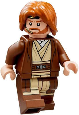 Obi-Wan Kenobi - Reddish Brown Robe, Dark Orange Mid-Length Tousled with Center Part Hair (sw1220)