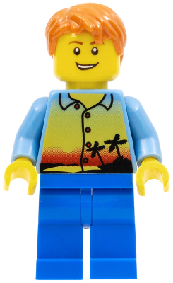 Sunset and Palm Trees - Male, Blue Legs, Dark Orange Short Tousled Hair, Lopsided Grin (cty0275)