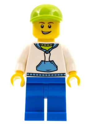 White Hoodie with Medium Blue Pocket, Blue Legs, Lime Short Bill Cap (hol016)