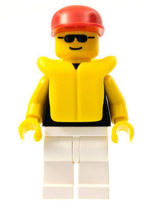 Plain Black Torso with Yellow Arms, White Legs, Sunglasses, Red Cap, Life Jacket (pln008)