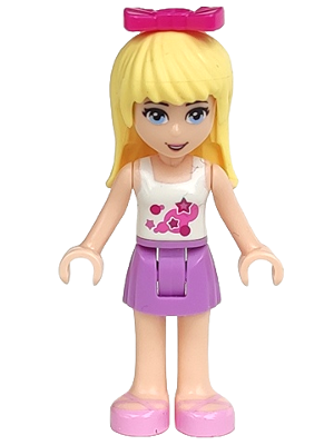 Friends Stephanie - Medium Lavender Skirt, White Top with Stars, Magenta Bow (frnd0143)