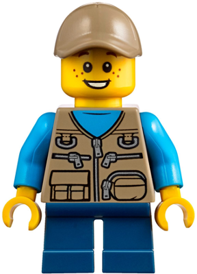 Child - Boy, Dark Tan Vest over Dark Azure Shirt, Dark Blue Short Legs, Dark Tan Cap, Freckles (cty0845)