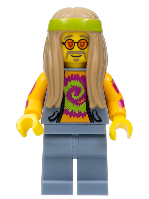 Flower Child, Dark Tan Long Hair, Orange Glasses and Tie Dye Shirt (col305)