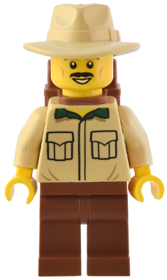 Traveler - Male, Tan Shirt, Reddish Brown Legs, Reddish Brown Backpack, Tan Fedora Hat (bdp084)