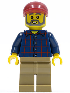 Plaid Button Shirt, Dark Tan Legs, Dark Red Short Bill Cap, Dark Bluish Gray Beard and Eyebrows (cty0325)