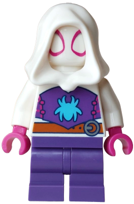 Ghost-Spider (Gwen Stacy) - Dark Purple Medium Legs, White Hood, Medium Azure Spider Logo, Dark Orange Belt (sh1117)