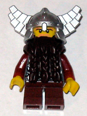 Fantasy Era - Dwarf, Dark Brown Beard, Metallic Silver Helmet with Wings, Dark Red Arms (cas429)