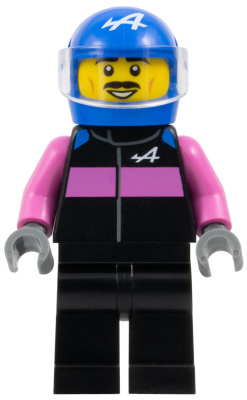 Formula 1 Driver, Alpine - Male, Black and Dark Pink Racing Suit, Blue Helmet, Trans-Clear Visor, Moustache (cty1832)