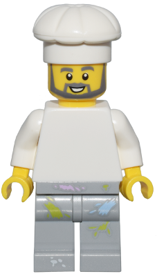 1950s Diner Chef - Plain White Torso, Light Bluish Gray Legs with Paint Splotches, White Chef Toque (bdp095)