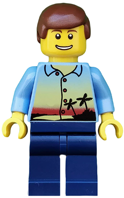 Sunset and Palm Trees - Dark Blue Legs, Reddish Brown Male Hair (twn109)
