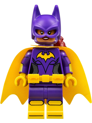 Batgirl - Minifigure, Dark Purple Suit, Yellow Cape, Open Mouth Smile / Concerned (sh0305)