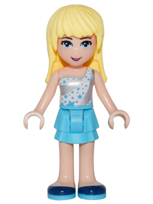 Friends Stephanie - Medium Azure Layered Skirt, White One Shoulder Top with Stars (frnd0191)