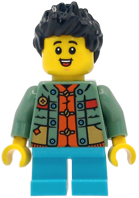 Child - Boy, Sand Green Sweater over Reddish Orange Tang Jacket, Medium Azure Short Legs, Black Spiked Hair (hol413)