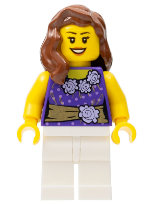 Female Dark Purple Blouse with Gold Sash and Flowers, White Legs (twn154)