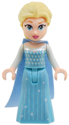 Elsa - Medium Azure Dress, Medium Blue Long Narrow Glitter Cape, Open Smile (dp197)