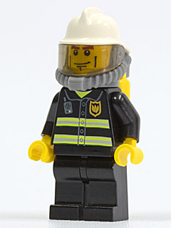 Fire - Reflective Stripes, Black Legs, White Fire Helmet, Breathing Neck Gear with Air Tanks, Yellow Hands (cty0030)