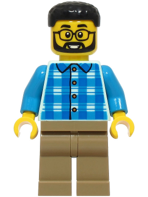 Dad - Blue and Dark Azure Plaid Shirt, Dark Tan Legs, Black Hair (cty1925)