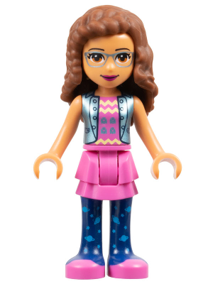 Friends Olivia (Nougat) - Dark Pink Skirt and Dark Blue Leggings, Dark Pink Top with Blue Jacket (frnd0370)