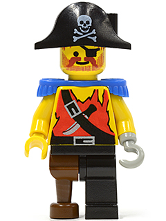 Pirate Shirt with Knife, Black Leg with Peg Leg, Black Pirate Hat with Skull, Blue Epaulettes (pi023)