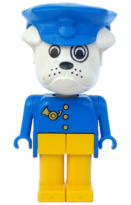 Fabuland Bulldog - Boris Bulldog (Postman), White Head, Blue Hat and Top with Horn and Buttons (fab2j)