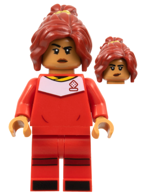 Soccer Player, Female, Red Uniform, Medium Nougat Skin, Dark Red Ponytail (idea141)