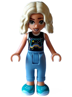 Friends Nova - Black and White Shirt with Video Game Controller, Sand Blue Trousers with Cuffs, Dark Turquoise Shoes (frnd0604)