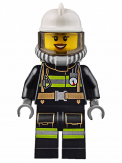 Fire - Reflective Stripes with Utility Belt, White Fire Helmet, Breathing Neck Gear with Air Tanks, Trans-Brown Visor, Dark Orange Lips Open Mouth Smile (cty0629)