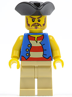 Pirate Blue Vest, Tan Legs, Black Pirate Triangle Hat, Long Brown Moustache (pi082)
