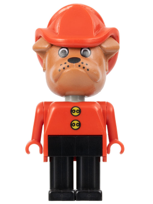 Fabuland Bulldog - Barty Bulldog (Fire Chief), Brown Head, Red Fire Helmet, Black Legs, Buttons (fab2f)