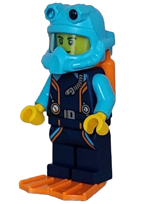Arctic Explorer Diver - Male, Dark Blue Diving Suit, Orange Air Tanks and Flippers, Medium Azure Helmet (cty1609)