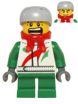 Octan - Jacket with Red and Green Stripe, Green Short Legs, Red Bandana, Helmet Sports with Vent Holes, Black Eye Corner Crinkles (hol070b)